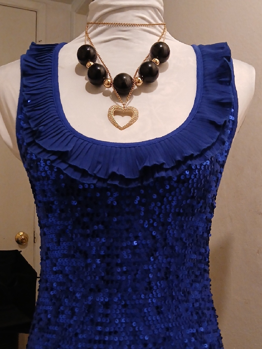 Active Basic Royal Blue Sequin Ruffled Tank Top
